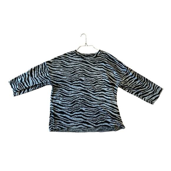 Zara Top Women's Large Heather Gray Zebra Print Round Neck Long Sleeve Pullover - Picture 5 of 6